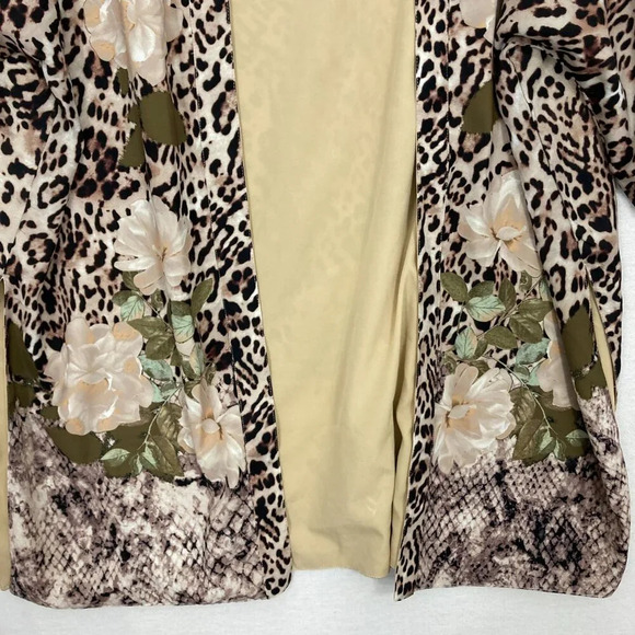 Chico's Brown Leopard Floral Print Open Front Side Slit Kimono Small/Medium - Picture 5 of 11